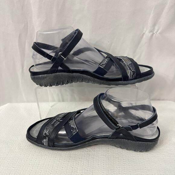 Naot Toi Sandals Womens Size 10 Navy Blue Strappy Silver Metallic - Picture 9 of 10